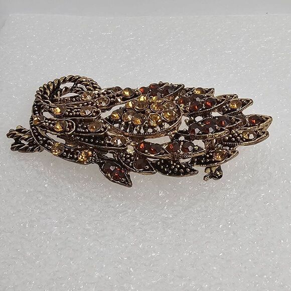 Vintage Yellow Brown Crystal Rhinestone Floral Big Brooch Pin Pendant Gold Tone‎ - Picture 3 of 13
